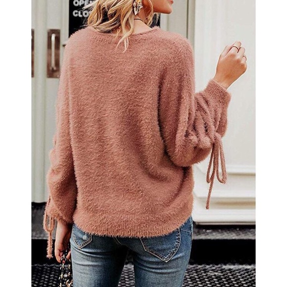 Crew Neck Lace Up Sweater - Picture 2 of 2